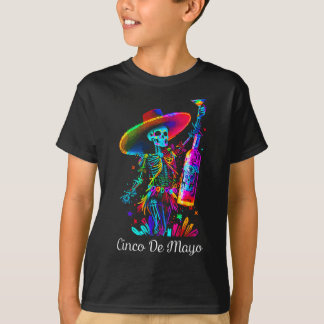 T-shirt Cinco De Mayo Squelette de sucre coloré Tequil crâ