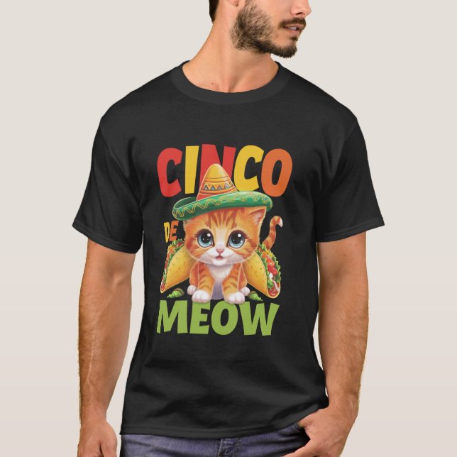 T-shirt Cinco De Meow Chapeau De Chat Poncho Cinco De Mayo (Devant)