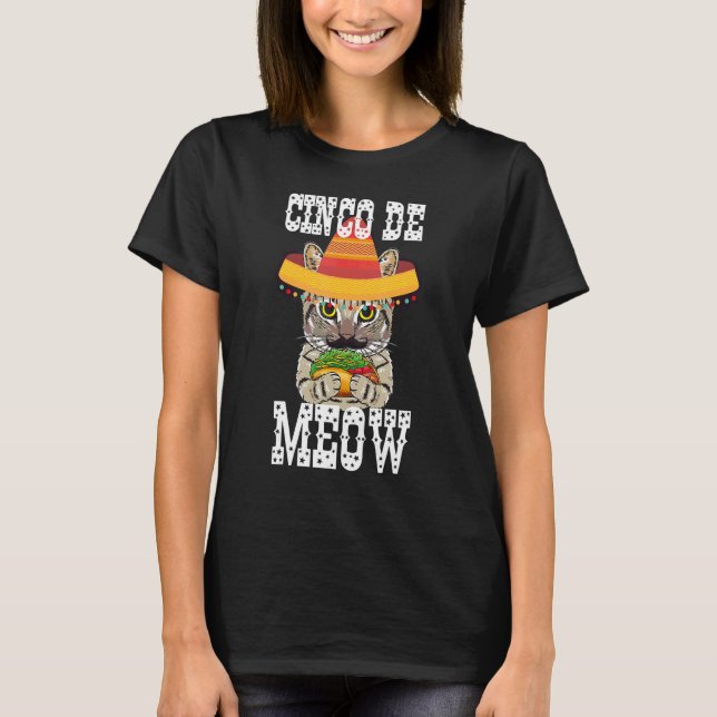 T-shirt Cinco De Meow  Chat Mangeant Taco Pun Cinco De May (Devant)
