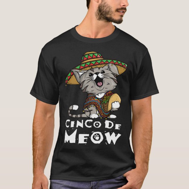 T-shirt Cinco De Meow with Smiling Cat Taco and Sombrero (Devant)