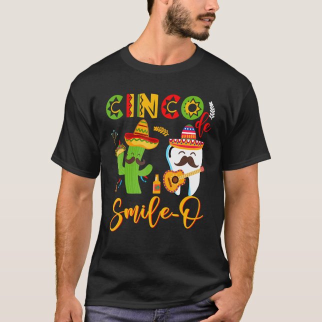 T-shirt Cinco De Smile O Funny Guitare Tooth Catus Tacos M (Devant)