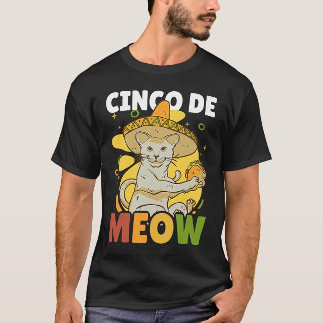 T-shirt Cinco le miau avec chat pour Cinco de Mayo (Devant)