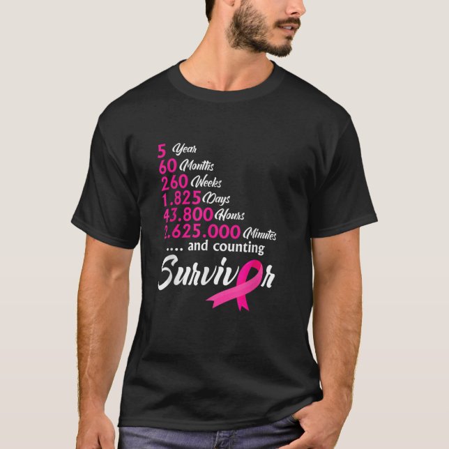T-shirt Cinq 5 ans Survivante Cancer du sein T Chemise (Devant)