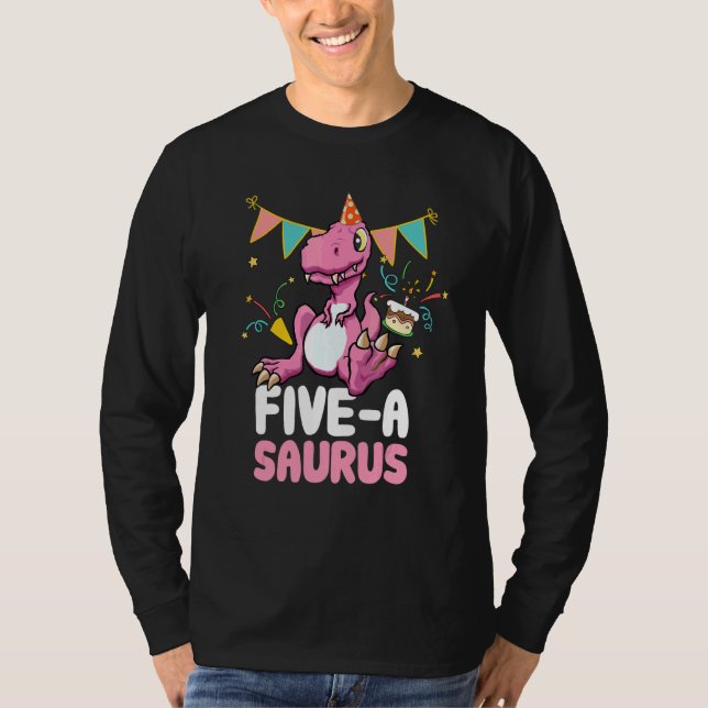 T-shirt Cinq A Saurus Dinosaur Cute Kiddo Rex (Devant)