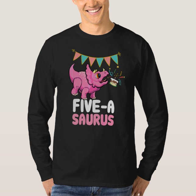 T-shirt Cinq A Saurus Dinosaur Cute Kiddo Tricératops (Devant)