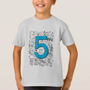 T-shirt CINQ ans 5e carte d'anniversaire bleue