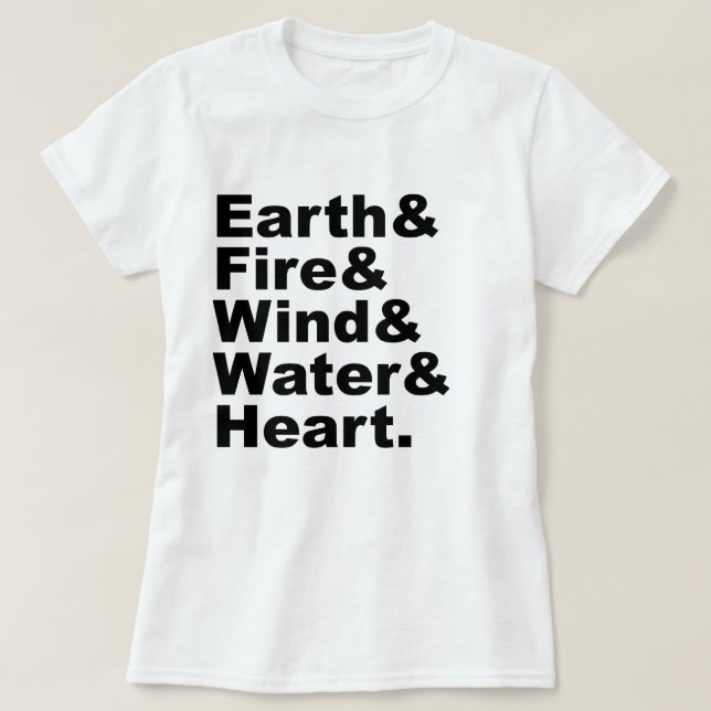 T-shirt Cinq Éléments | Terre Feu Vent Eau & Cœur (Design devant)