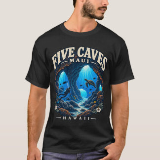 T-shirt Cinq Grottes Maui Hawaii Plongée en Scaphandre Cou