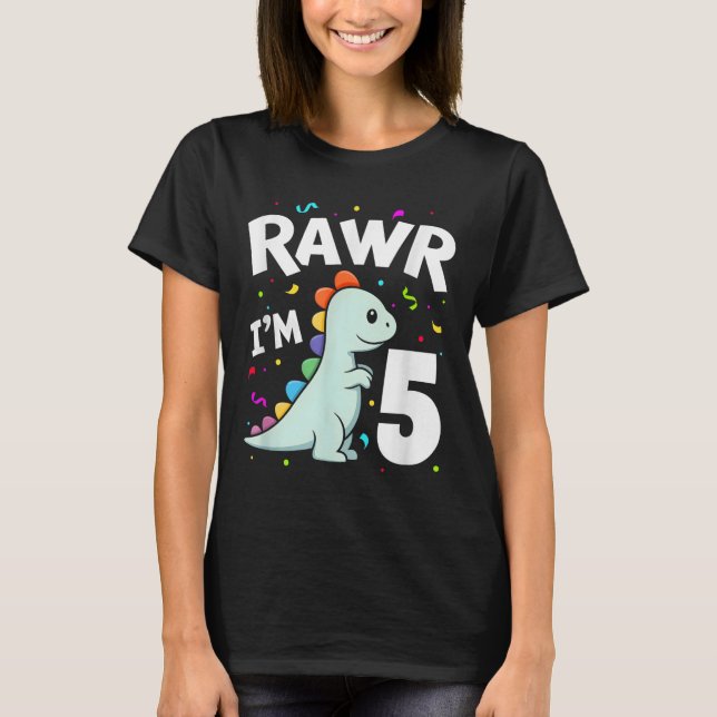 T-shirt Cinq Rawr Im 5 Ans T-rex Dinosaur 5e anniversaire (Devant)