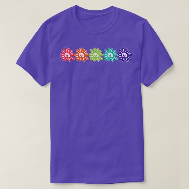T-shirt Cinq Smiley Face Fleurs de marguerite Graphique (Design devant)