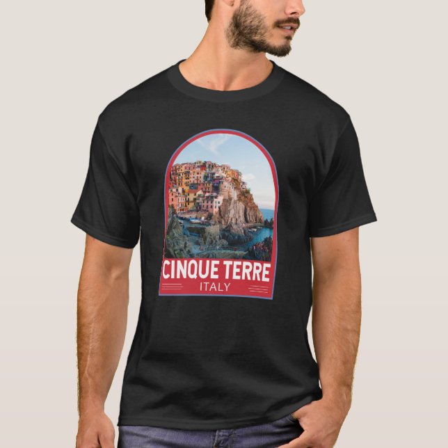 T-shirt Cinque Terre Italie Aquarelle Vintage (Devant)