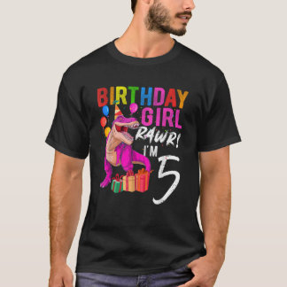 T-shirt Cinquième anniversaire 5 année Dinosaure rose TRex