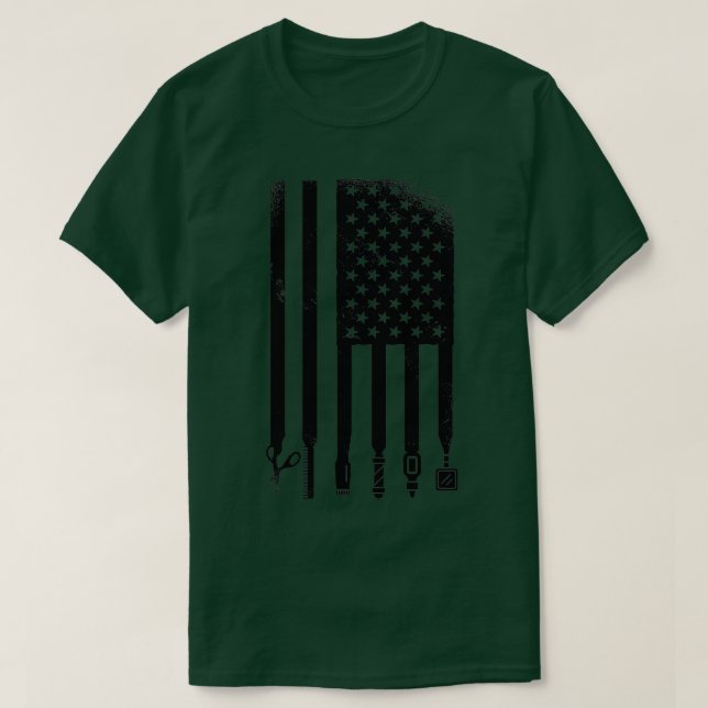 T-shirt Ciseaux de barbier à drapeau américain Trimmer Fie (Design devant)