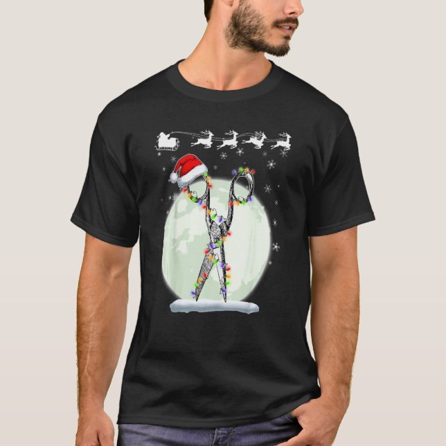 T-shirt Ciseaux De Coiffeur De Noël Avec Le Père Noël H (Devant)