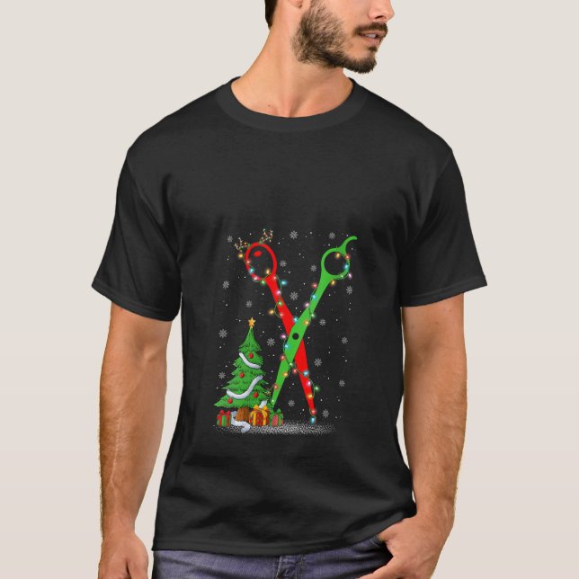 T-shirt Ciseaux de coiffeuse pour femmes Lumières de sapin (Devant)
