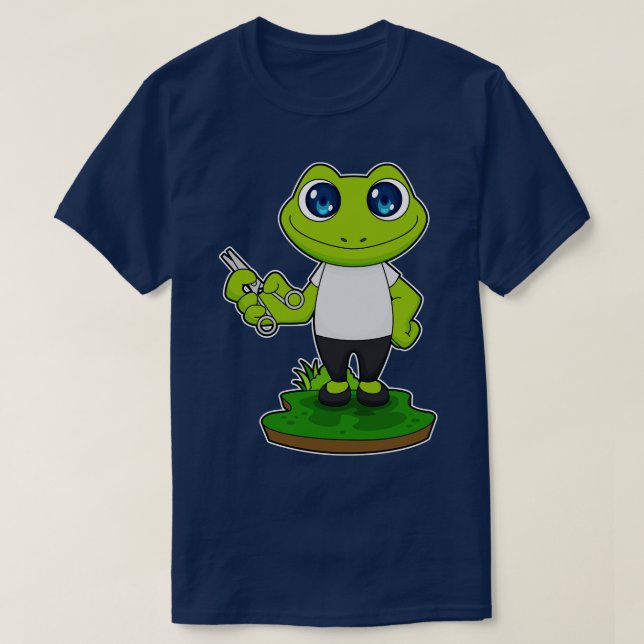 T-shirt Ciseaux de coiffure de grenouille (Design devant)