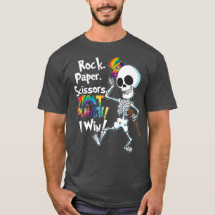 T-shirt Ciseaux de papier roche Throat Punch I Win Skeleto