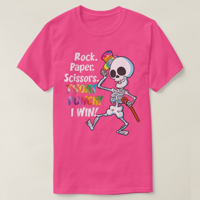 T-shirt Ciseaux de papier roche Throat Punch I Win Skeleto (Design devant)