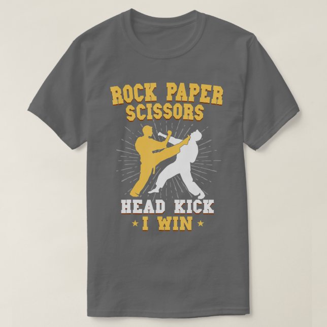 T-shirt Ciseaux de papier rocheux à tête Kick I Win Taekwo (Design devant)