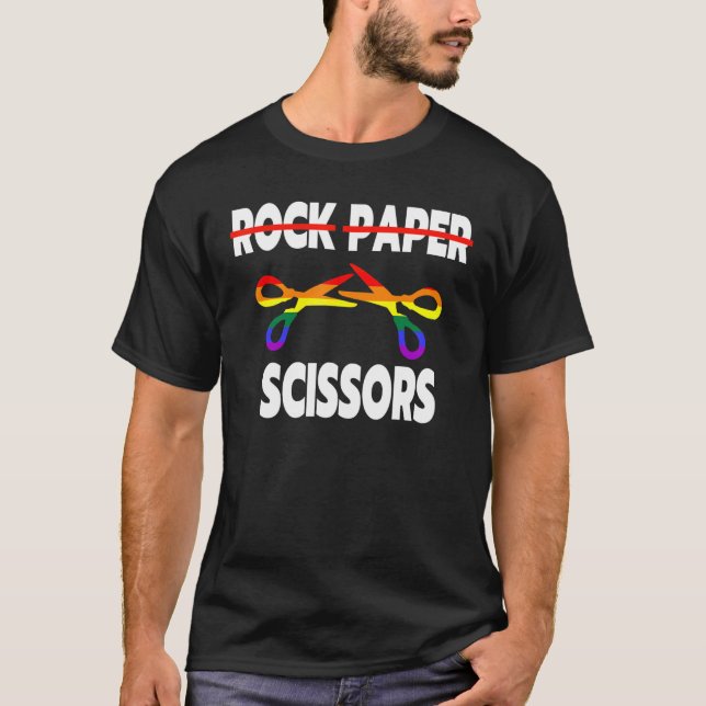 T-shirt Ciseaux de papier rock Lesbian Pride Rainbow LGBT  (Devant)