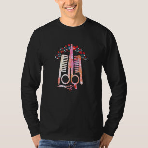 T-shirt Ciseaux Outils de la Trace Barber Hairstyl Floral