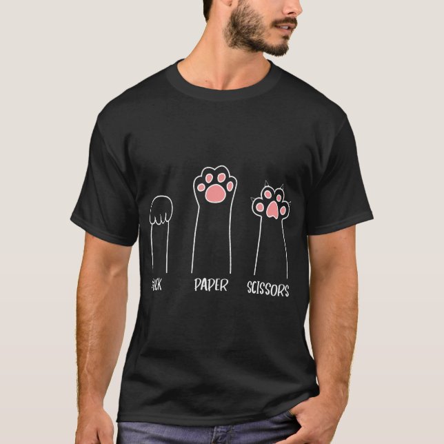 T-shirt Ciseaux Papier Rocher Jeu Maigre Paw Drôle Chat (Devant)