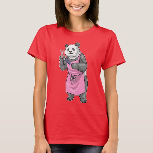 T-shirt Ciseaux Peigne Coiffeur Panda (Devant)