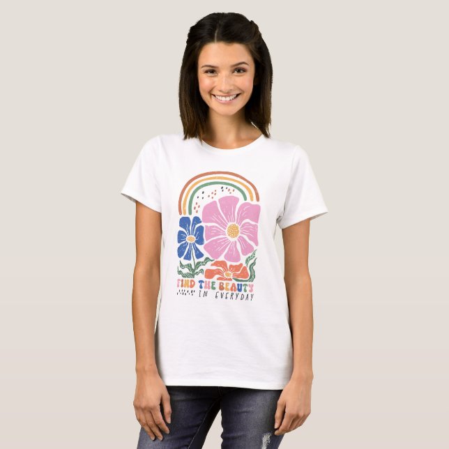 T-shirt Citation arc-en-ciel fleurie Retro Boho (Devant entier)