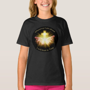 T-shirt Citation biblique avec les mains tenant Croix