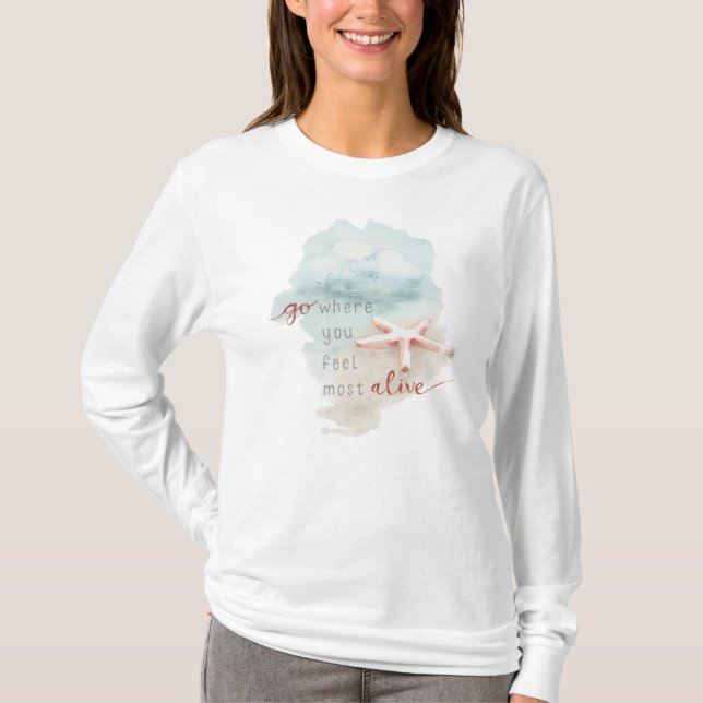 T-shirt Citation d'aquarelle de plage de Starfish (Devant)