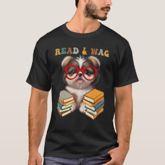 T-shirt Citation de chien mignon, Lire et Wag Retro Design