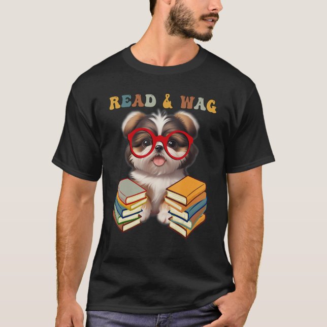T-shirt Citation de chien mignon, Lire et Wag Retro Design (Devant)