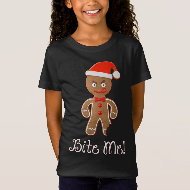 T-Shirt Citation De Noël Drôle Dit Gingerbread Man Bite (Devant)