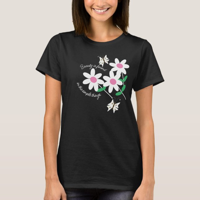 T-shirt Citation de papillon floral blanc et rose (Devant)