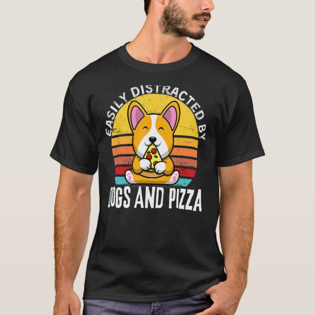 T-shirt Citation De Pizza Drôle, Facilement Distrait Par C (Devant)