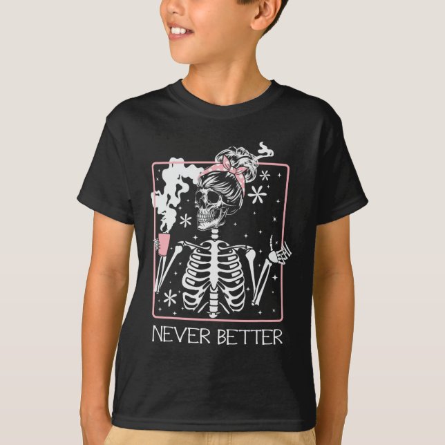 T-shirt Citation de squelette d'Halloween buvant du café N (Devant)