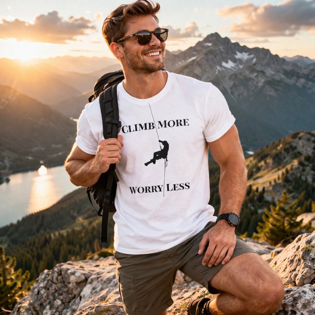 T-shirt Citation d'escalade de roche Climb More Worry Less (Créateur téléchargé)