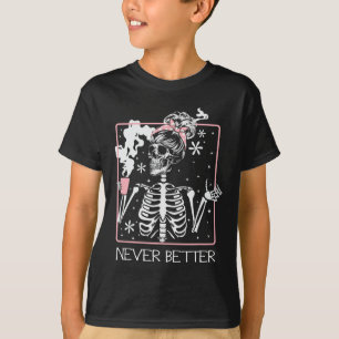T-shirt Citation drôle d'Halloween squelette buvant du caf