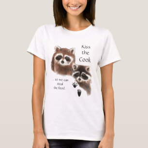 T-shirt Citation drôle Kiss the Cook mignon Raccoons, Anim