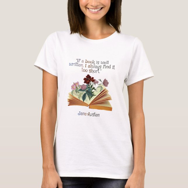 T-shirt Citation du livre Jane Austen Cute Floral (Devant)