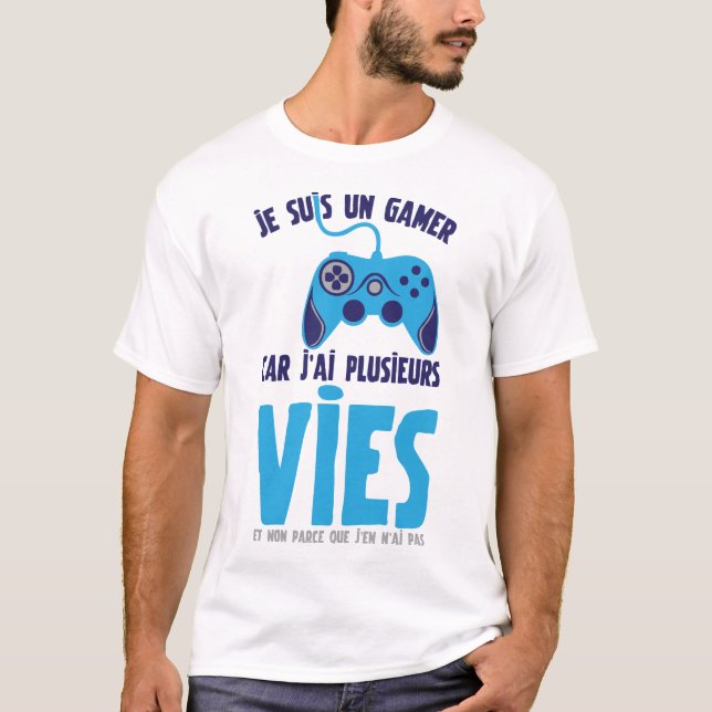 T-shirt citation gamer jeux video plusieurs vie manette hu (Devant)