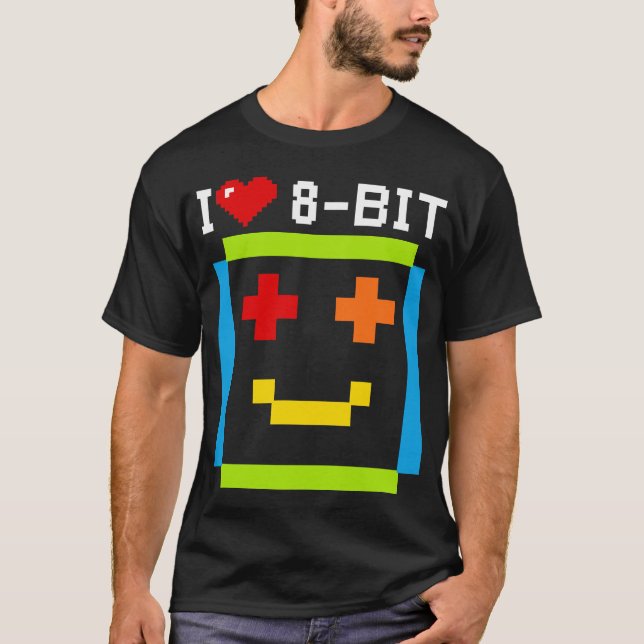 T-shirt citation i love 8 bit informatique retro game ordi (Devant)