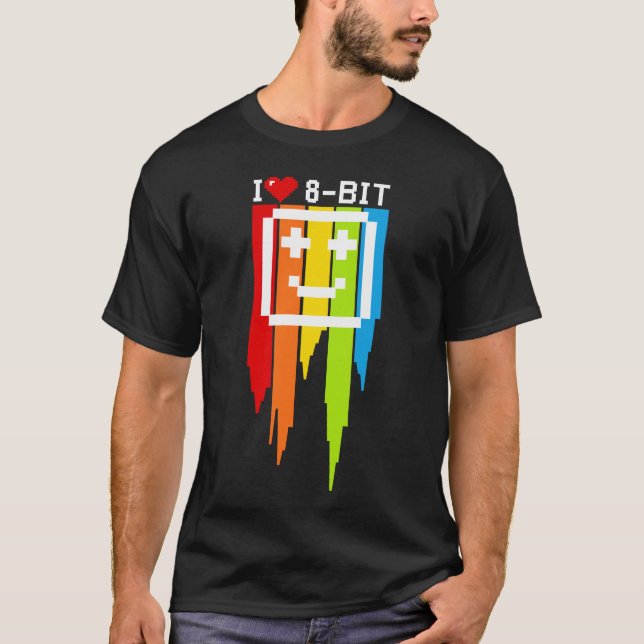 T-shirt citation i love 8 bit informatique retro game ordi (Devant)