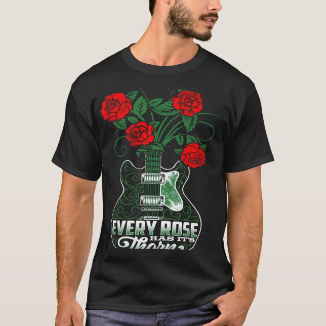T-shirt Citation Idée Roses Rouges Épines et Guitare (Devant)