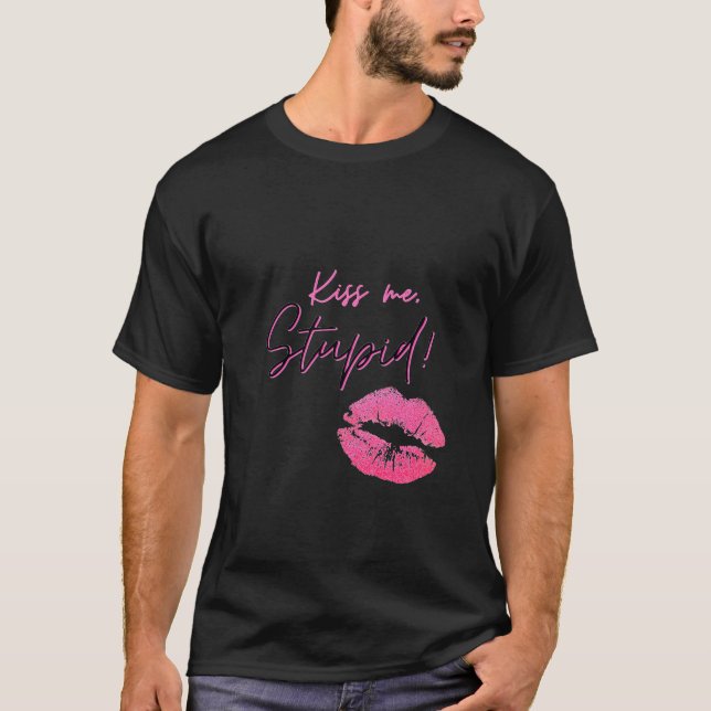 T-shirt Citation noire et rose avec baiser - Embrasse-moi, (Devant)