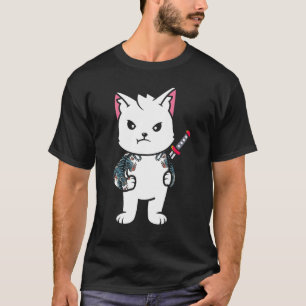 T-shirt Citation Samurai Chat Katana Ninja Yakuza Tattoo