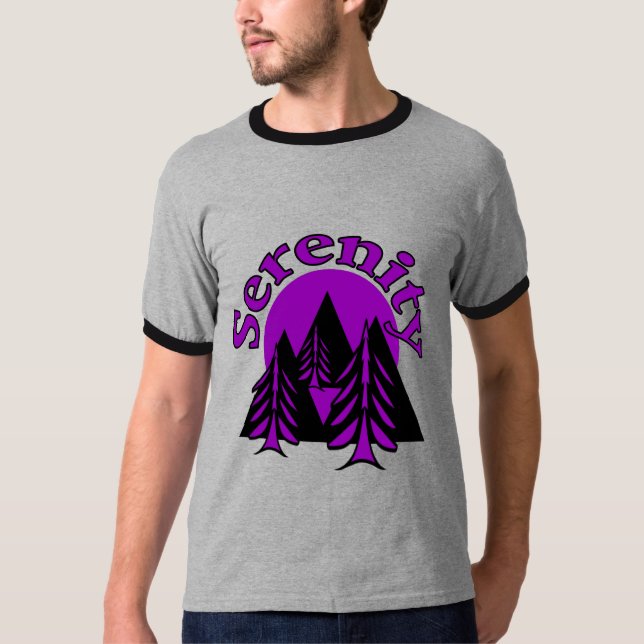 T-shirt Citation Serenity Moderne Black Purple Lune Arbres (Devant)