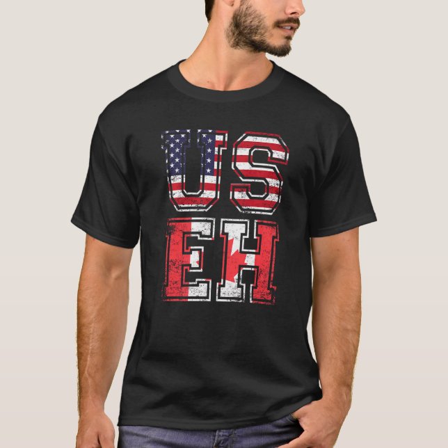 T-shirt Citation Us Eh American Canadian Meme (Devant)
