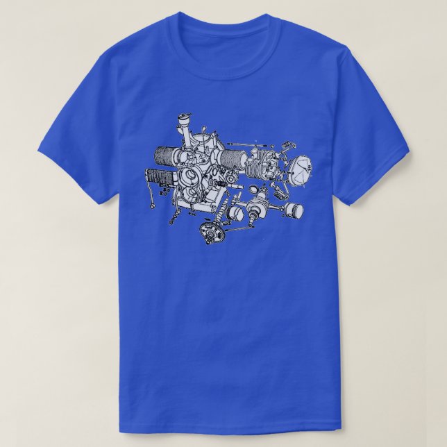 T-shirt Citroen 2CV moteur de dessin explosé (Design devant)