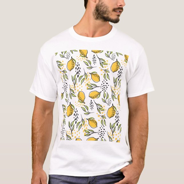 T-shirt Citron, branches vertes : motif abstrait. (Devant)